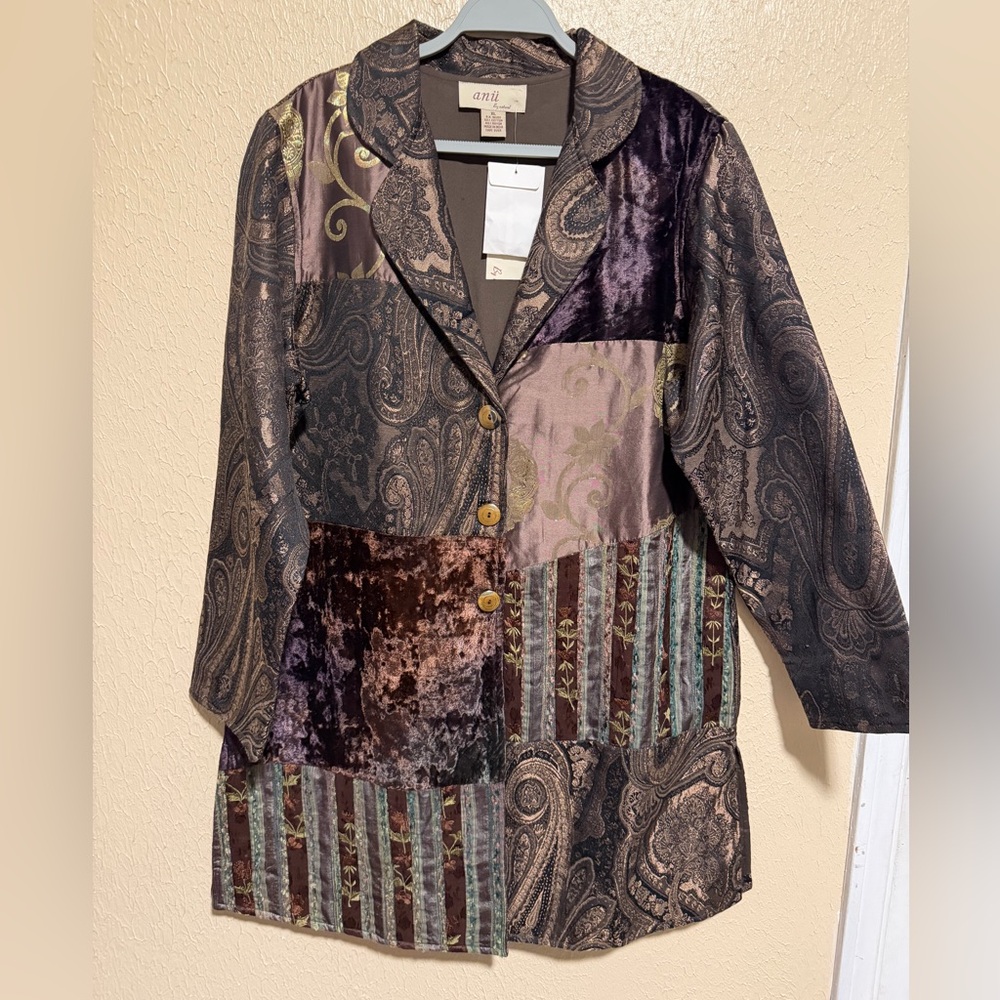 Anu by Natural‎ Embroidered Jacket Size XL Boho Patchwork